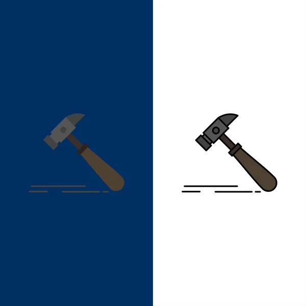 Hammer, Bau, Werkzeug, starke, Schreiner-Ikonen. flach und l — Stockvektor