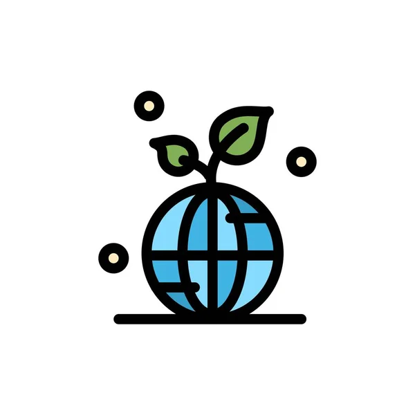 Erde, grün, planet, save, world flat color icon. Vektorsymbol — Stockvektor