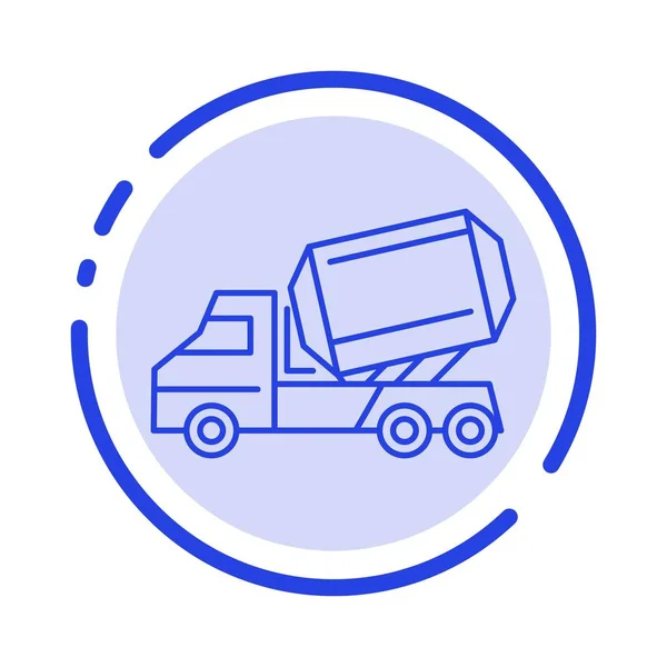 Truck Cement Construction Vehicle Roller Blue Dotted Line Icon — стоковый вектор