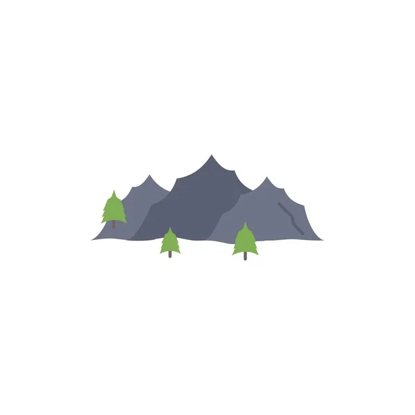 Montagne, paysage, colline, nature, arbre Flat Color Icon Vector — Image vectorielle