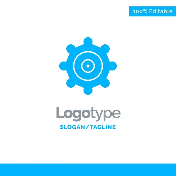 Configuración, Plantilla de logotipo sólido azul del engranaje. Lugar para Tagline — Vector de stock