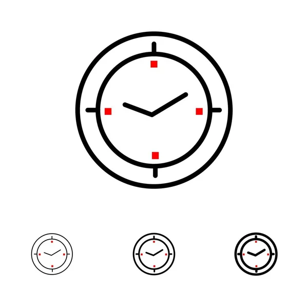 Zeit, Timer, Kompass, Maschine fett und dünne schwarze Linie Icon-Set — Stockvektor