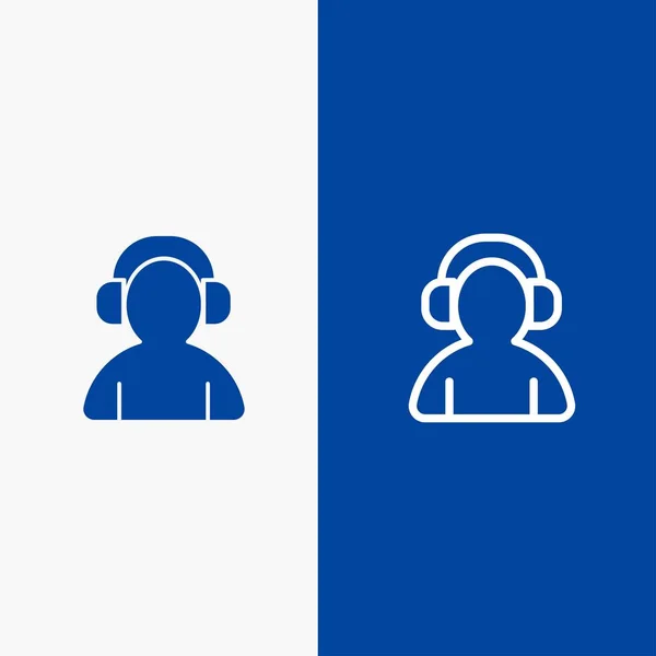 Avatar, Support, Homme, Ligne casque et Glyphe Icône solide Bleu b — Image vectorielle