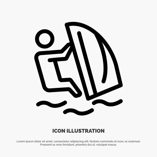 Surfer, Surfing, Water, Wind, Sport Line Icon Vector