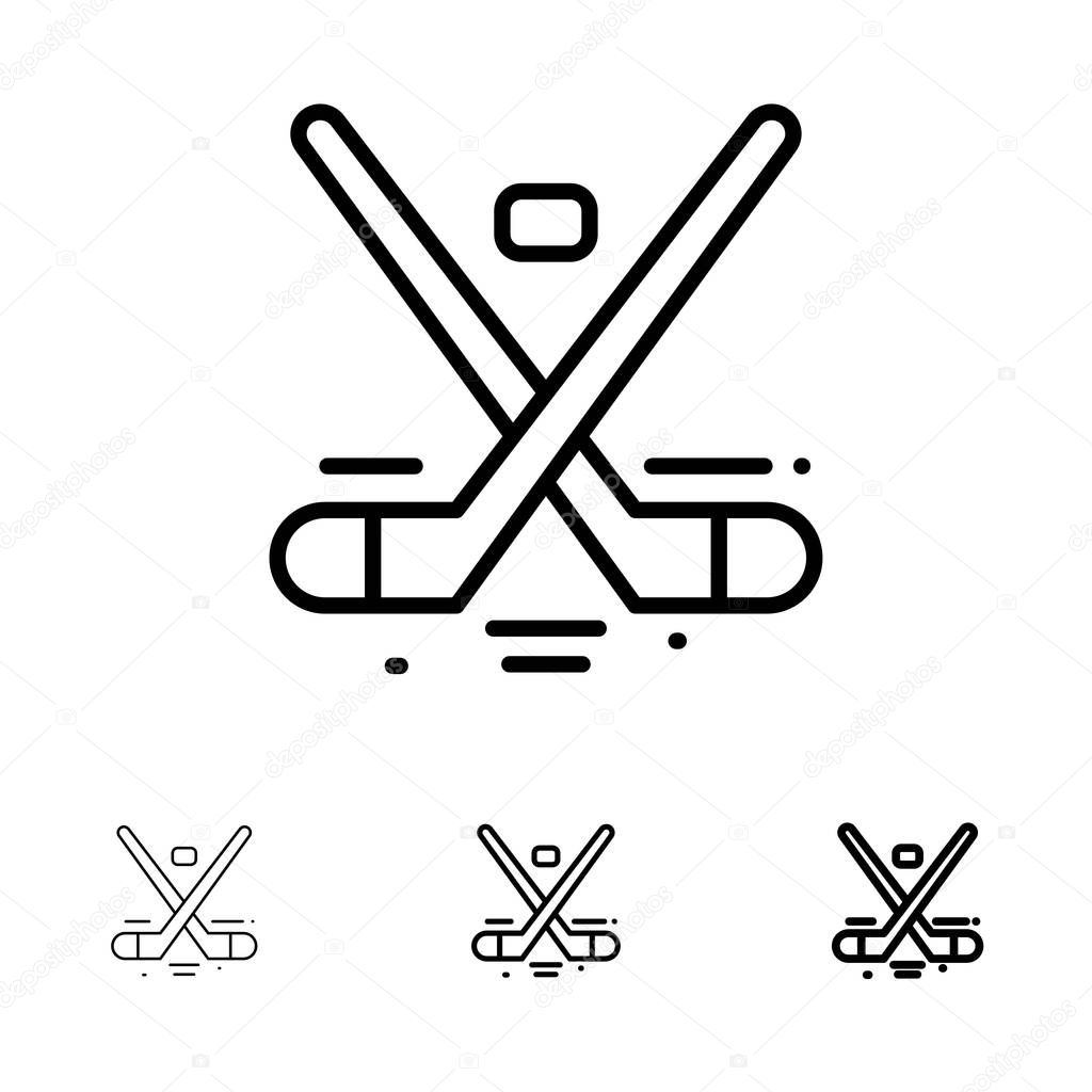 Canada, Game, Hockey, Ice, Olympics Bold and thin black line icon set