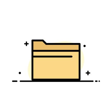 Klasör, Dosya, Veri, Depolama İş Düz Hat Dolu Simge Vect