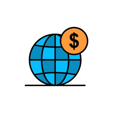 Dolar, Küresel, İş, Küre, Uluslararası Düz Renk Simgesi.