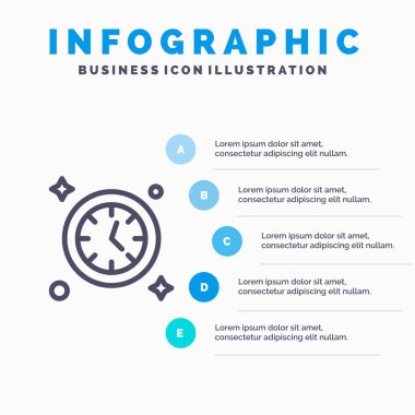 5 adımlı sunum infograph ile İzle, Saat, Zaman Çizgisi simgesi