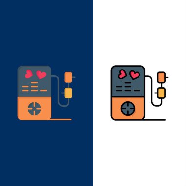 Mp3, Aşk, Kalp, Düğün Simgeleri. Düz ve Çizgi Dolu Simge Seti 