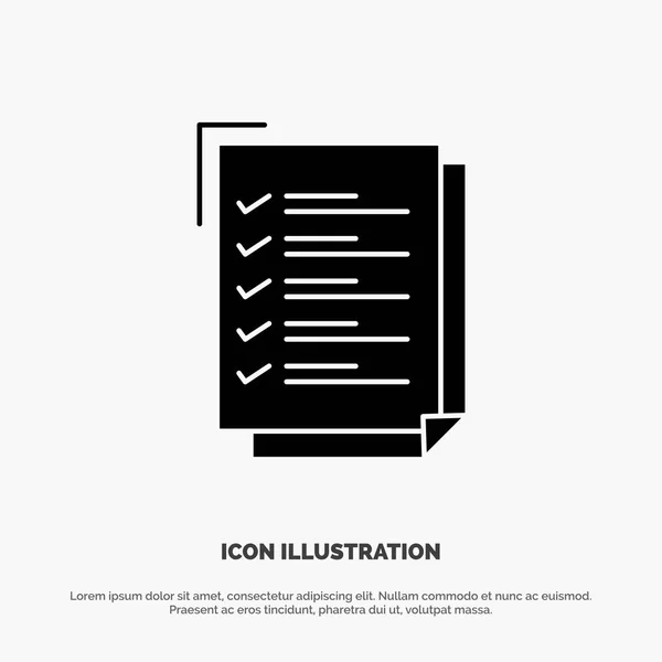 Lista de verificación, Lista de tareas, Tarea de trabajo, Bloc de notas sólido Glifo Icono vecto — Vector de stock