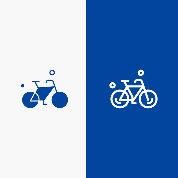 Bicicleta, Bicicleta, Ciclo, Línea de Primavera y Glifo Sólido icono Azul bann — Vector de stock
