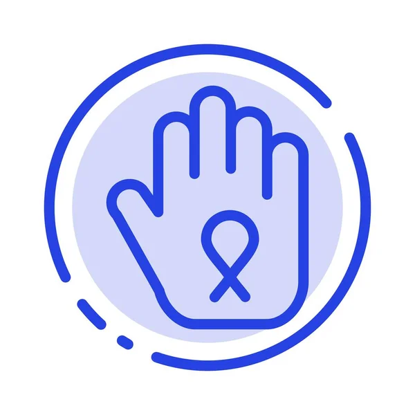 Stop, Hand, Ribbon, Awareness Blue Dotted Line Line Icon — Stock Vector