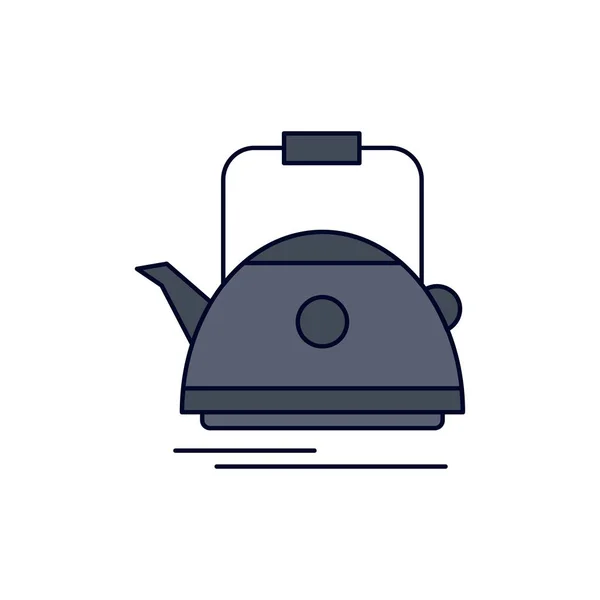 Chá, chaleira, bule de chá, camping, pot Flat Color Icon Vector — Vetor de Stock