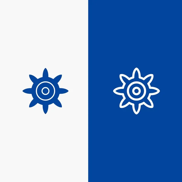 Ajuste, Línea de engranaje y Glifo Icono sólido Banner azul Línea y Gly — Archivo Imágenes Vectoriales