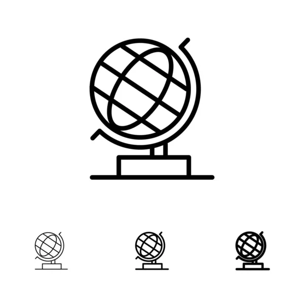 Monde, Bureau, Globe, Web Ensemble d'icônes en gras et fines lignes noires — Image vectorielle