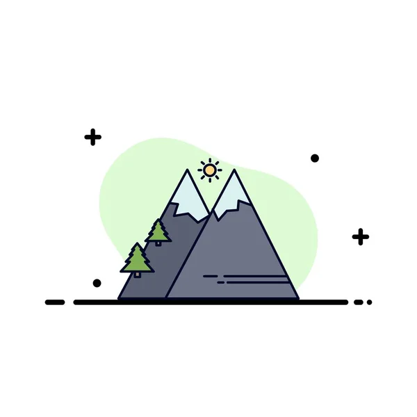 Montagne, Natura, All'aperto, Sole, Escursionismo Vettore di icone a colori piani — Vettoriale Stock