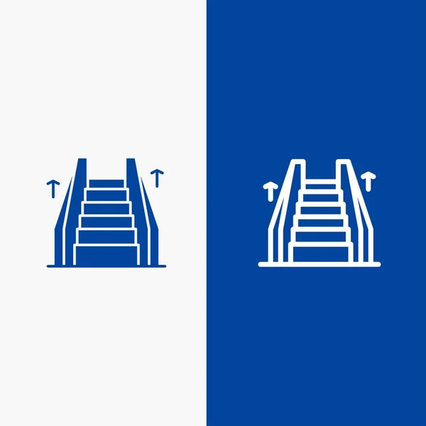 Schody, winda, elektryczne, linia drabinowa i glif ikona bryła niebieska — Wektor stockowy