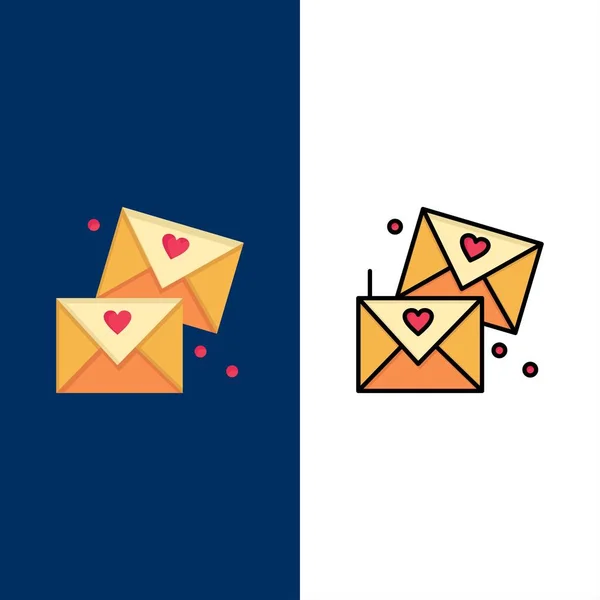 Email, Amour, Lunettes, Icônes de mariage. Icône remplie de plat et de ligne — Image vectorielle