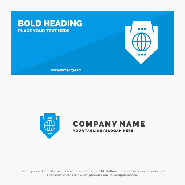 Accès, Monde, Protection, Globe, Bouclier SOlid Icon Website Bann — Image vectorielle