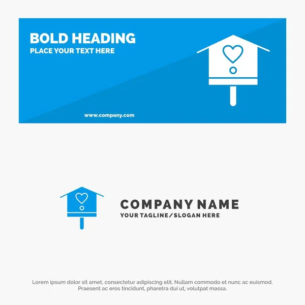 Bird, Bird House, House, Spring SOlid Ícone Site Banner and Bu — Vetor de Stock