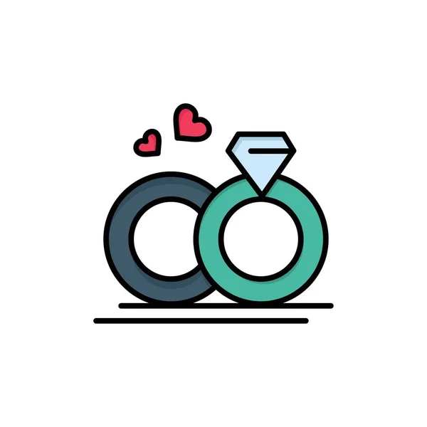Ring Marriage Wedding Love Flat Color Icon Vector Icon Banner — Stock Vector