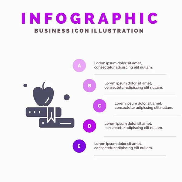 Apple, Libro, Educación Icono sólido Infografías 5 Pasos Presentat — Vector de stock