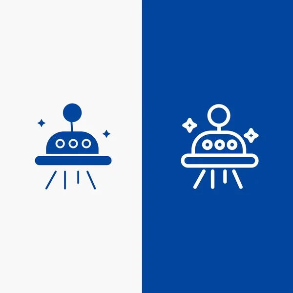 Astronomie, Espace, Ligne Ufo et Glyphe Icône solide Ligne de bannière bleue — Image vectorielle
