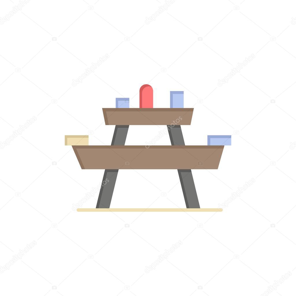 Bench, Food, Park, Seat, Picnic  Flat Color Icon. Vector icon ba