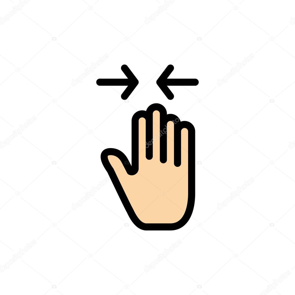 Hand, Gesture, Pinch, Arrow, zoom in  Flat Color Icon. Vector ic