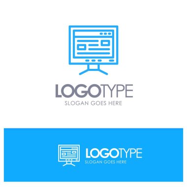 Bilgisayar, Online, Çalışma, Eğitim Mavi Anahat Logo Yeri için T