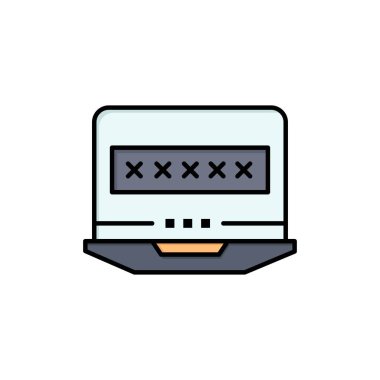 Laptop, Bilgisayar, Lock, Güvenlik Düz Renk Simgesi. Vektör simgesi b