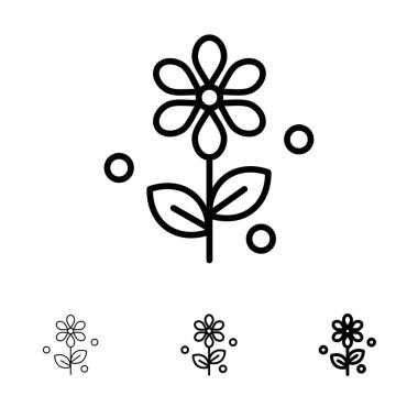 Çiçek, Paskalya, Doğa Kalın ve ince siyah çizgi simge seti