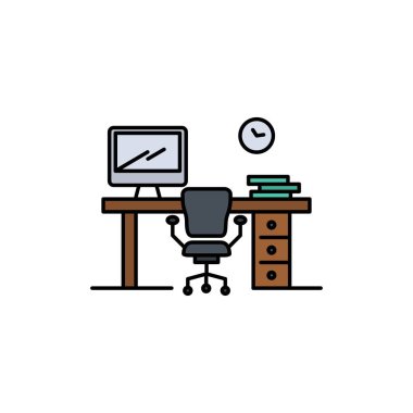 Ofis, Boşluk, Sandalye, Ofis Masası, Oda Düz Renk Simgesi. Vecto