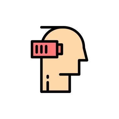 Pil, yorgunluk, düşük, zihinsel, zihin düz renk simgesi. Vektör 