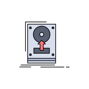 yüklemek, sürücü, hdd, kaydetmek, Düz Renk Simge Vektör yüklemek