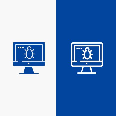 Monitör, Hata, Ekran, Güvenlik Hattı ve Glyph Solid simgesi Mavi ba