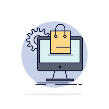 Alışveriş, Online, e-ticaret, hizmetler, sepet düz renk simge Vect