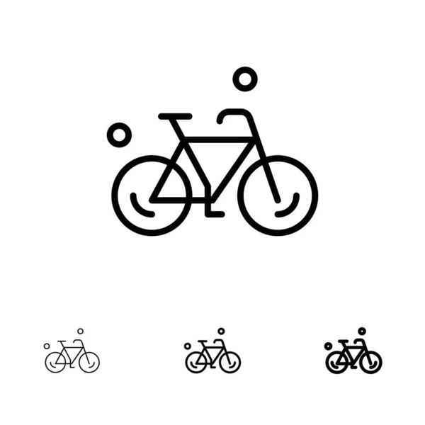 Fahrrad, Fahrrad, Fahrrad, Frühling fett und dünne schwarze Linie Symbolset — Stockvektor