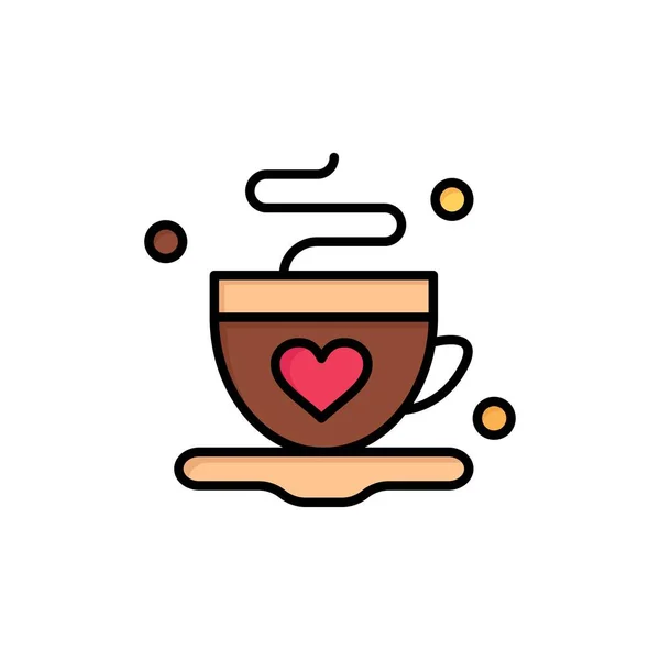 Tasse, Kaffee, Tee, Liebe flache Farbe Symbol. Vektor Symbol Banner Temp — Stockvektor