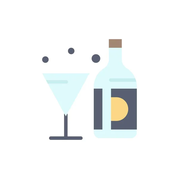 Drinken, wijn, Amerikaanse, fles, glas platte kleur pictogram. Vector IC — Stockvector