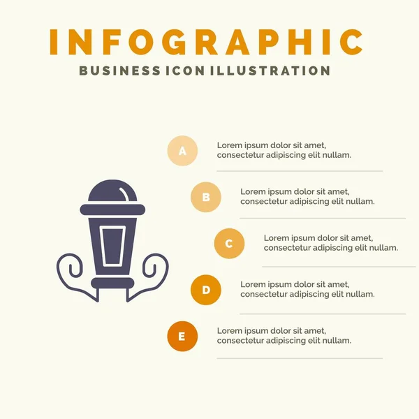 Light, Night, Lamp, Lantern Solid Icon Infographics 5 Steps Pres