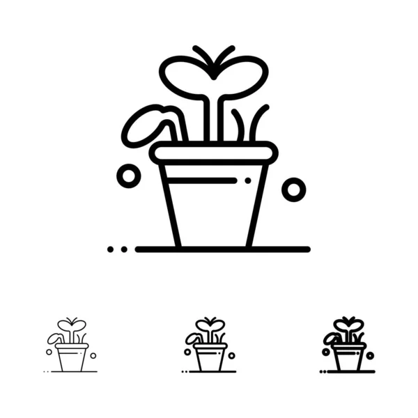 Wzrost, liść, roślina, wiosna pogrubienie i cienka Czarna linia ikona zestaw — Wektor stockowy
