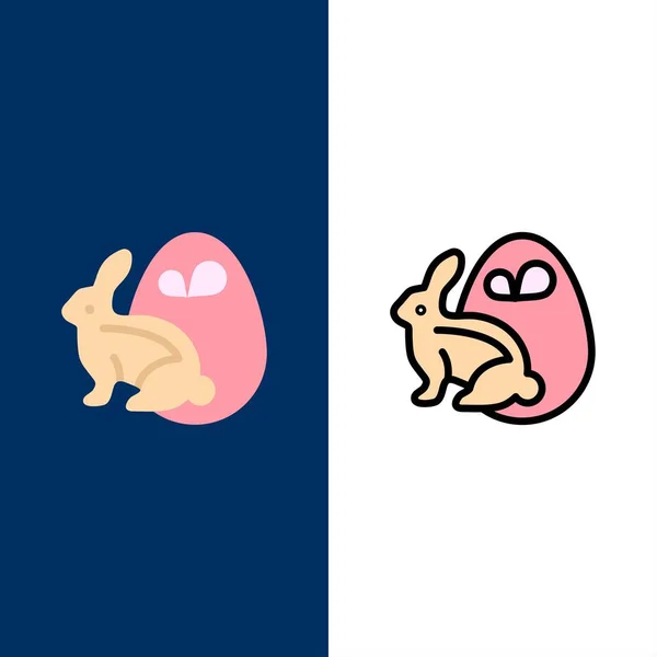 Huevo, conejo, Pascua, iconos de conejo. Conjunto de iconos rellenos planos y de línea — Archivo Imágenes Vectoriales