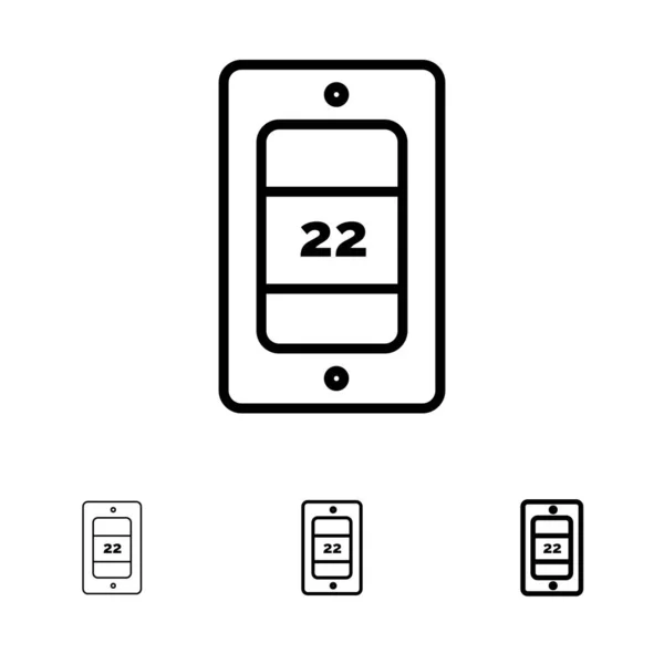 Celular, Sol, Temperatura Bold e fino conjunto de ícones de linha preta —  Vetores de Stock