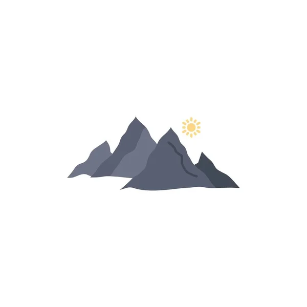 Montanha, paisagem, colina, natureza, sol Flat Color Icon Vector — Vetor de Stock