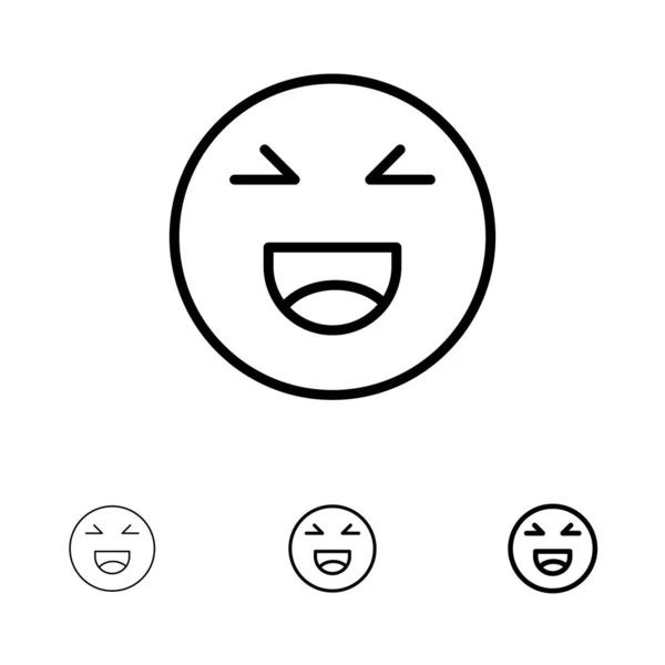Chat, Emojis, Sorriso, Happy Bold e fino conjunto de ícones de linha preta — Vetor de Stock