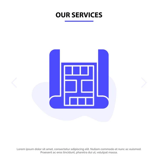 Nos services Carte, Construction, Bâtiment Icône Glyphe Solide Web ca — Image vectorielle