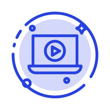 Laptop, Play, Video Mavi Noktalı Çizgi Simgesi