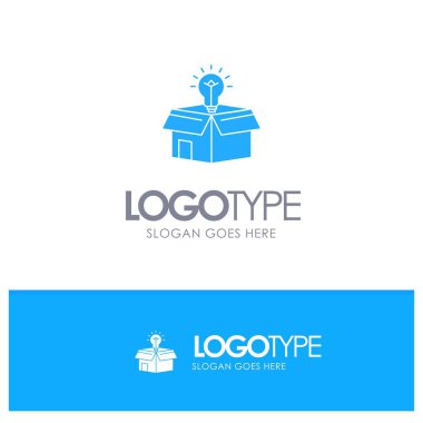 Kutu, İş, Fikir, Çözüm, Ampul Mavi Katı Logo ile yer f