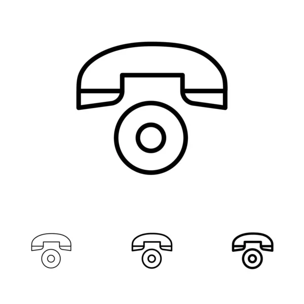 Telefone, chamada, telefone negrito e linha preta fina conjunto de ícones — Vetor de Stock